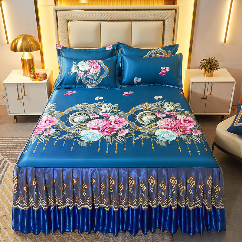 Ice Silk Skirt Style Bed Mat Three-Piece Set