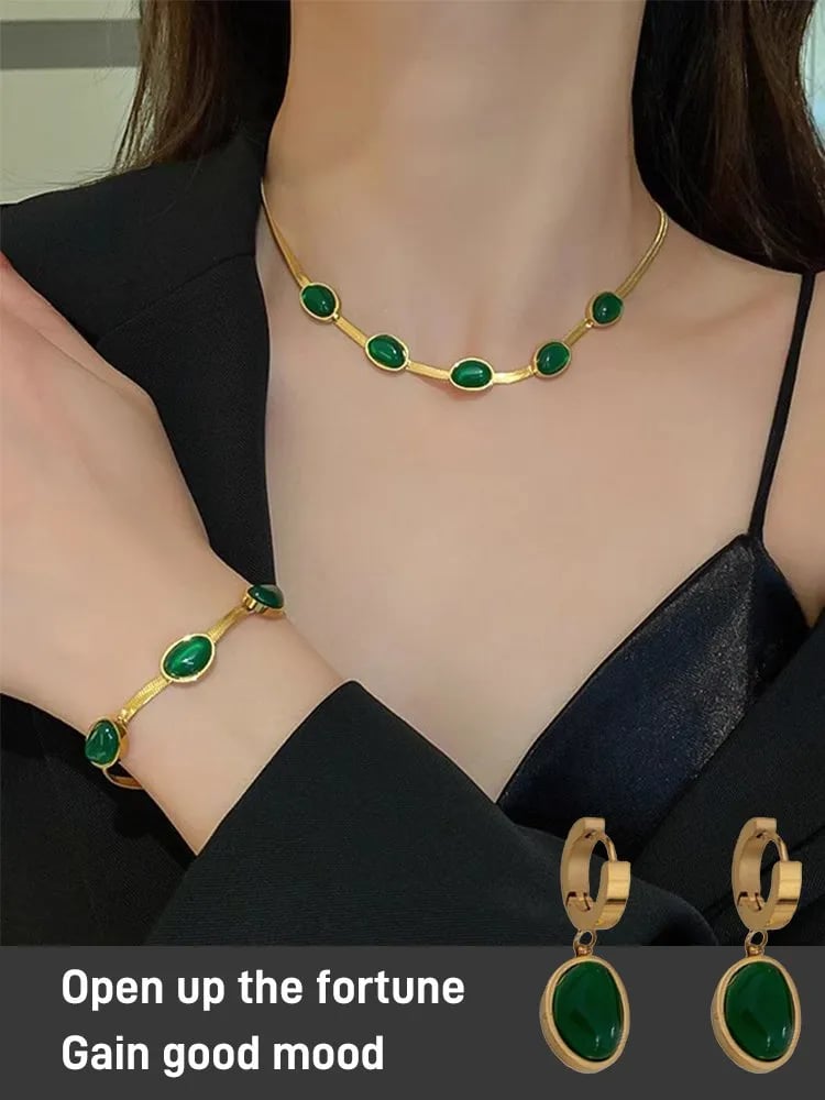 Emerald Necklace Earrings Bracelet