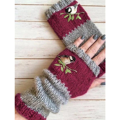 Warm Patchwork Embroidered Gloves