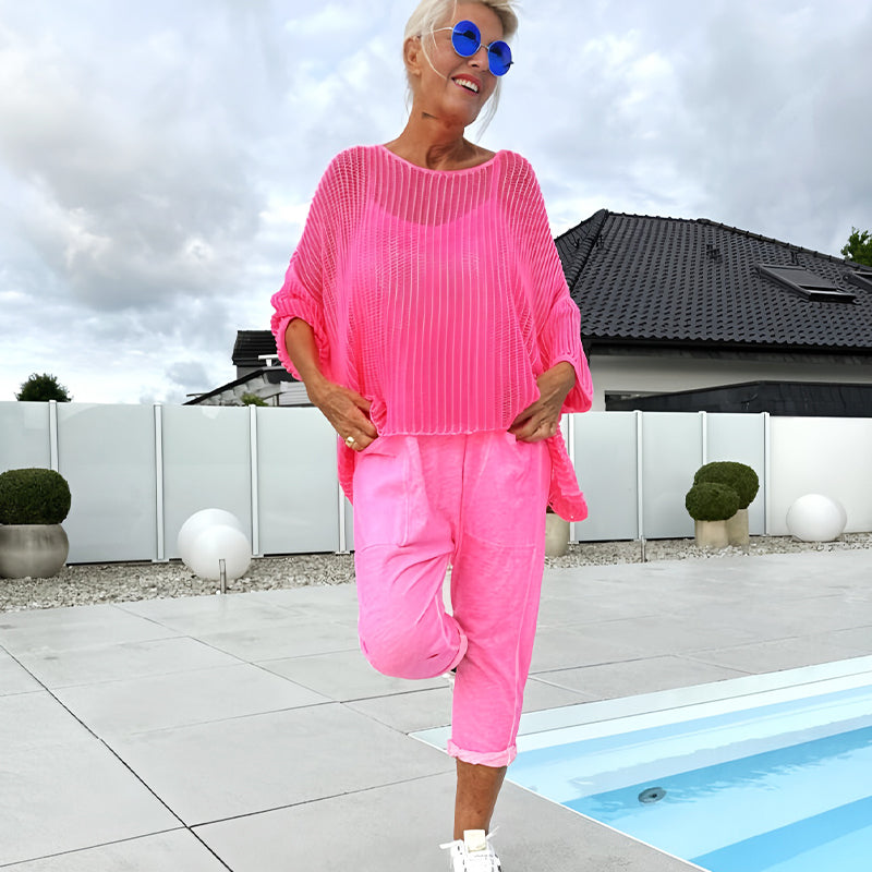 💜Women's Letter Print Jumpsuit + Hollow Smock Leisure Suit