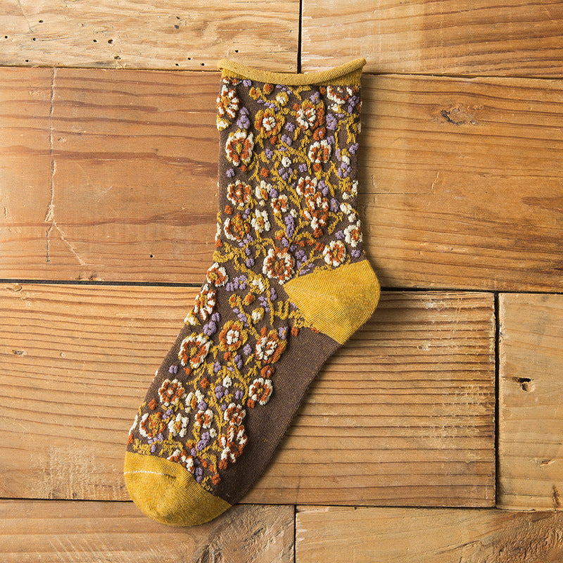 Vintage Embroidered Floral Women Socks