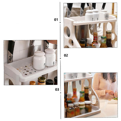 Multi-purpose Double-Layer Kitchen Shelves with Knife Hole