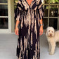 👗Casual Print V-Neck Waist Wrap Long Dress