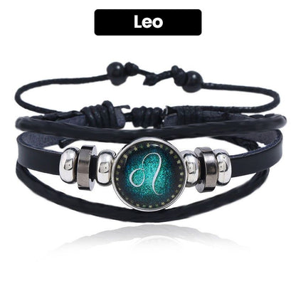 Luminous 12 Constellations Bead Leather Woven Bracelet - Great Gift