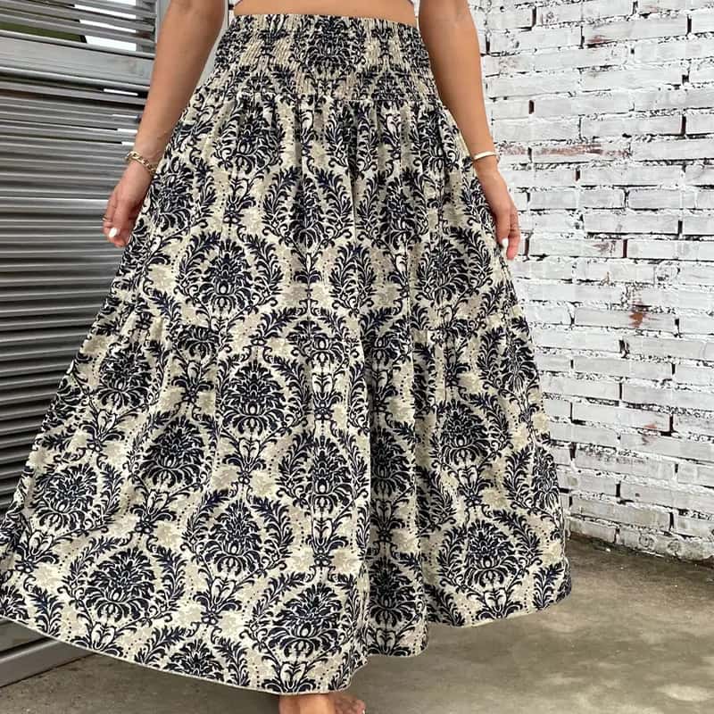 Women's Casual Printed Beach Long Skirt