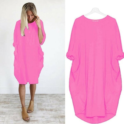 17 Colors Women Casual Loose Pocket Long Sleeves Dress