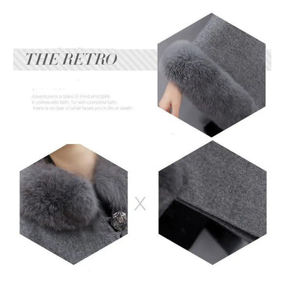 [Best Gift for Her] Elegant Solid Color Faux Fur Collar Loose Poncho Coat