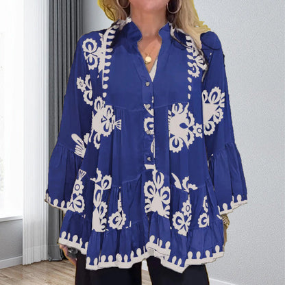 Women’s Boho Style Printed Ruffle Top