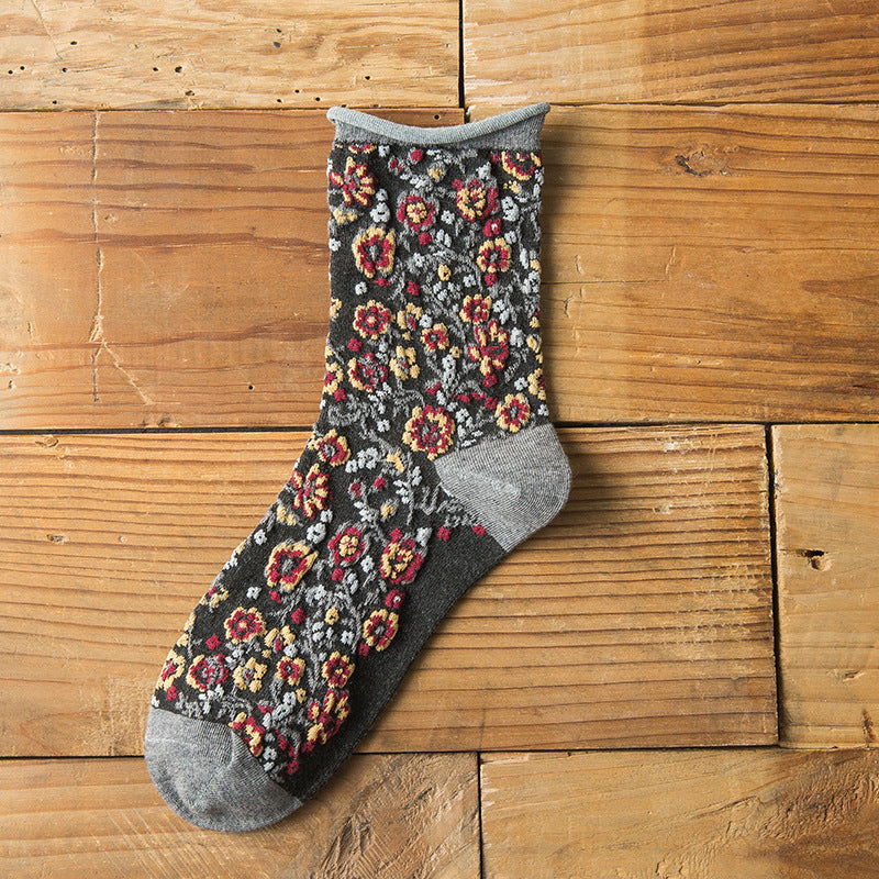 Vintage Embroidered Floral Women Socks