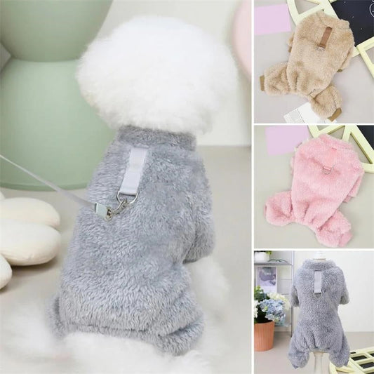 Fleece Pet Elastic Jumpsuit with Pull Ring