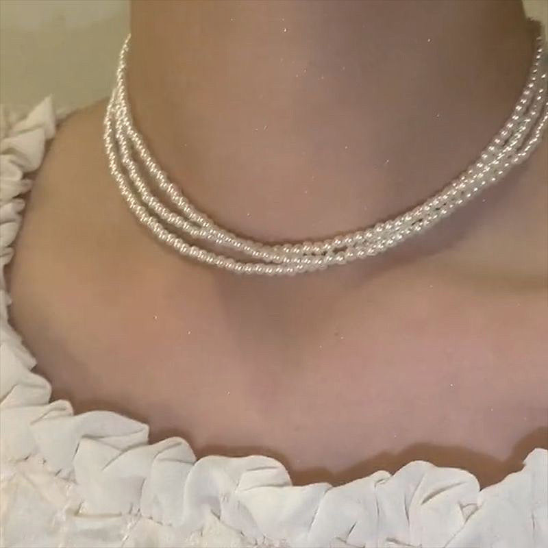 Magnetic Clasp Layered Pearl Necklace