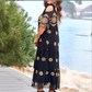 【S-4XL】🥰 Summer Hollow Dress Short Sleeve Loose Printed Long Skirt