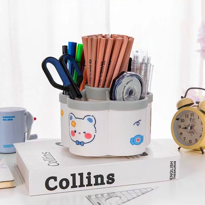 360 Degree Rotating DIY Decor 6 Slots Desk Pencil Pen Holder