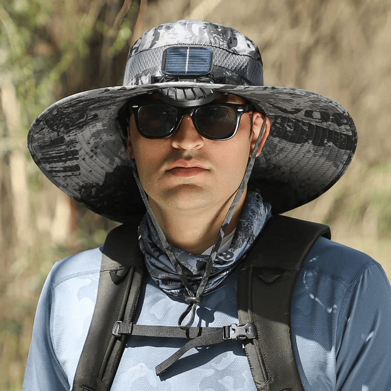 Outdoor Wide Brim Sun Hat With Solar Fan