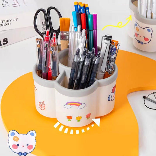 360 Degree Rotating DIY Decor 6 Slots Desk Pencil Pen Holder