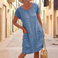 Women's Cotton and Linen Round Neck Dress