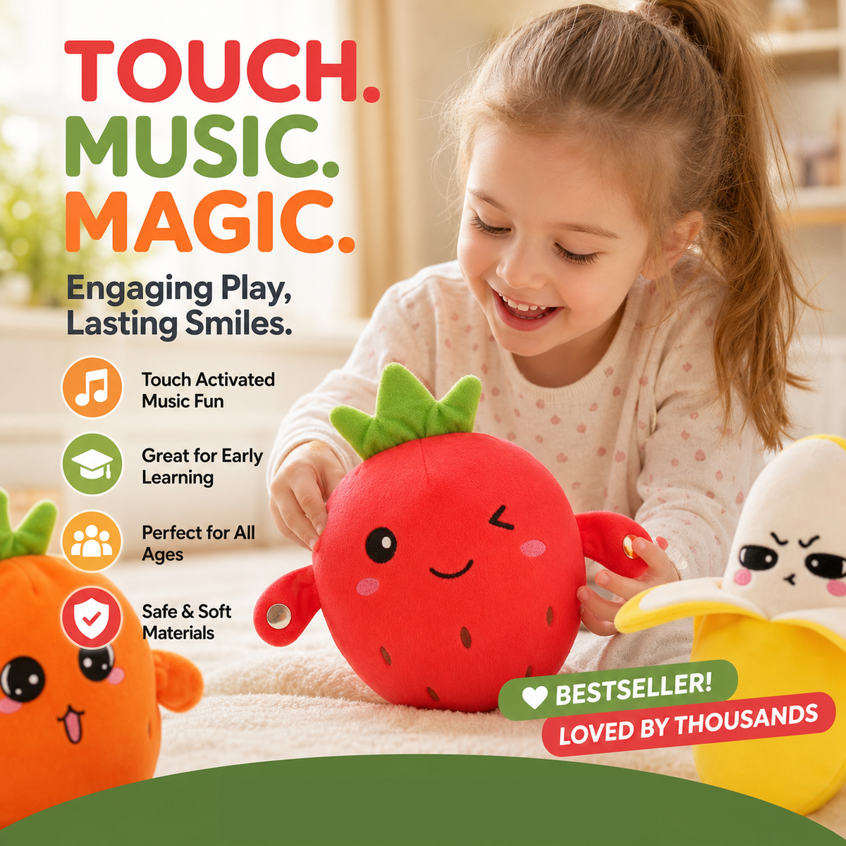 🍌🍓Give him a joyful childhood！🎶Fruit Sensor Beat Interactive Doll