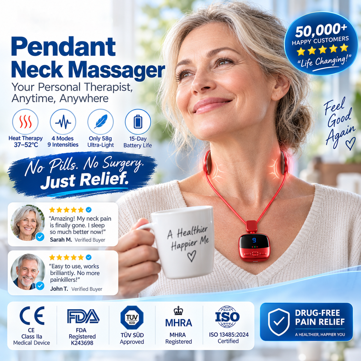 Portable Pendant Neck Massager with Heat