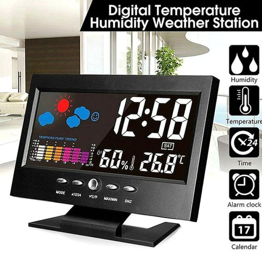 🔥Digital LED Temperature Humidity Monitor Weather Forecast LED Table Alarm Clock