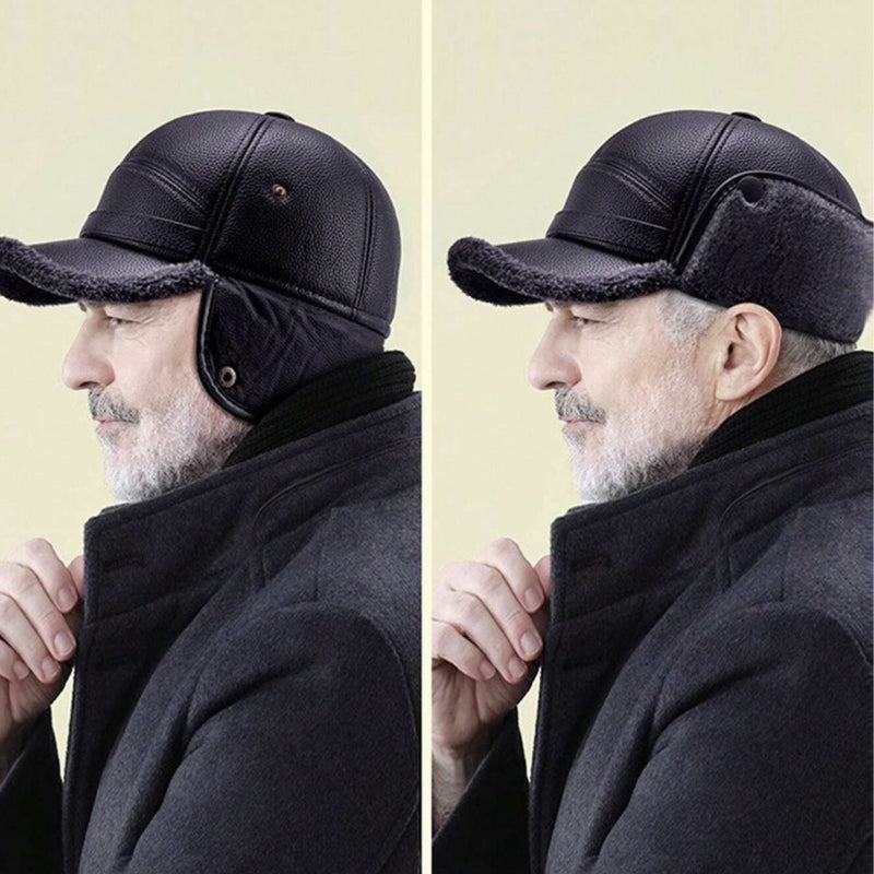 🧢🐂New Men's Winter Hat With Sheepskin Flat Top Earmuffs