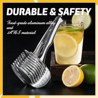 🍋Creative Kitchen Slice Cutting Tool, Food‑Grade Aluminum Alloy Hand‑Held Slicer, Quick Slicing Holder for Lemon, Tomato, Onion & Soft Fruits Vegetables