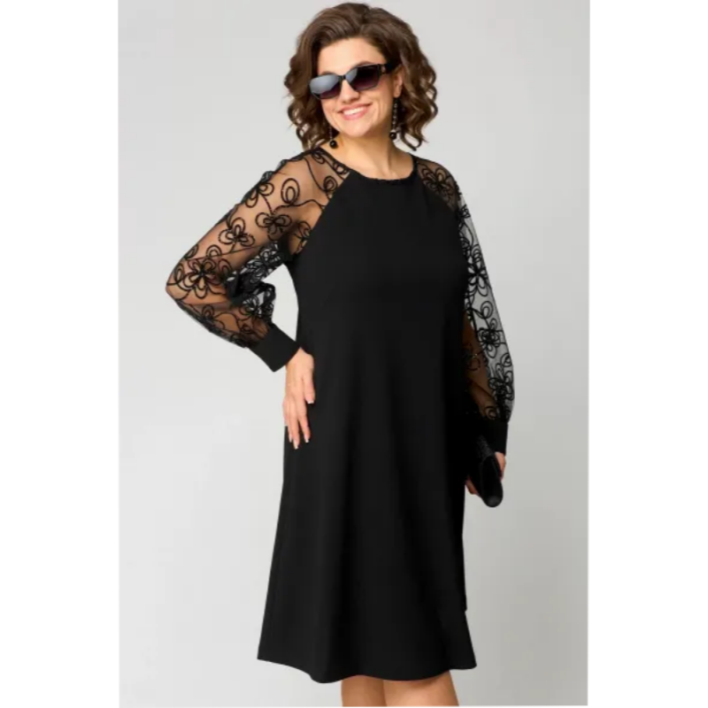 Lace Patchwork Round Neck Long Sleeve Dress