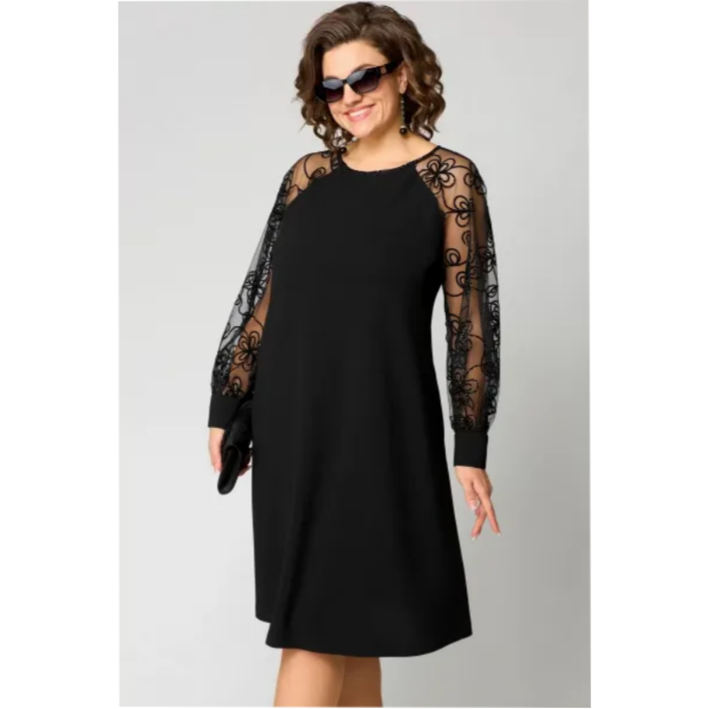 Lace Patchwork Round Neck Long Sleeve Dress