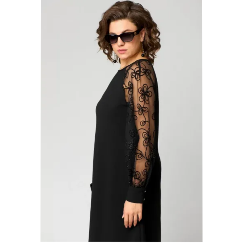 Lace Patchwork Round Neck Long Sleeve Dress