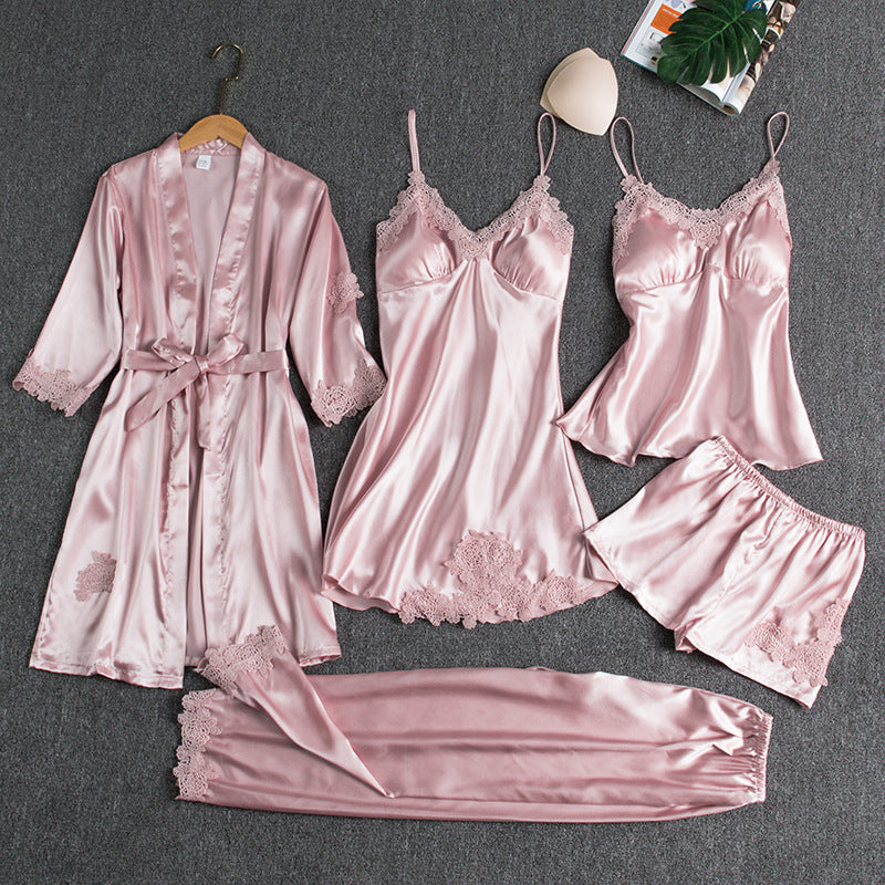 Women's Sexy Lace Trim Sleepwear Five-Piece Sets