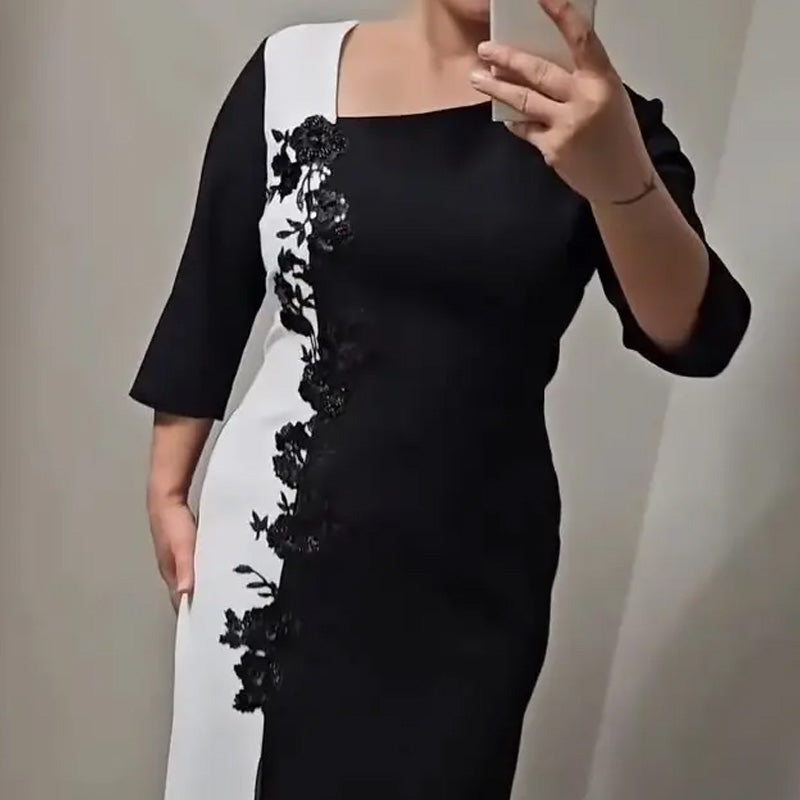 🌸Spring Specials🌸 Women's Square Neck Black and White Color-Block Dress