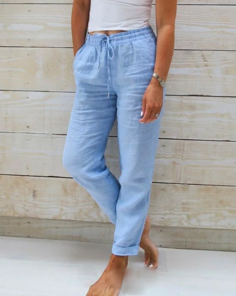 🌸Women's  Elastic Waist Cotton Linen Casual Pants