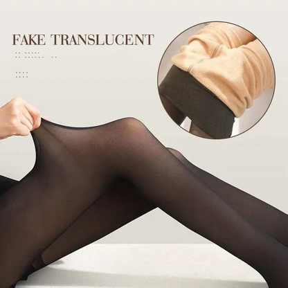 Flawless Legs Faux Translucent Warm Plush Lined Elastic Pantyhose