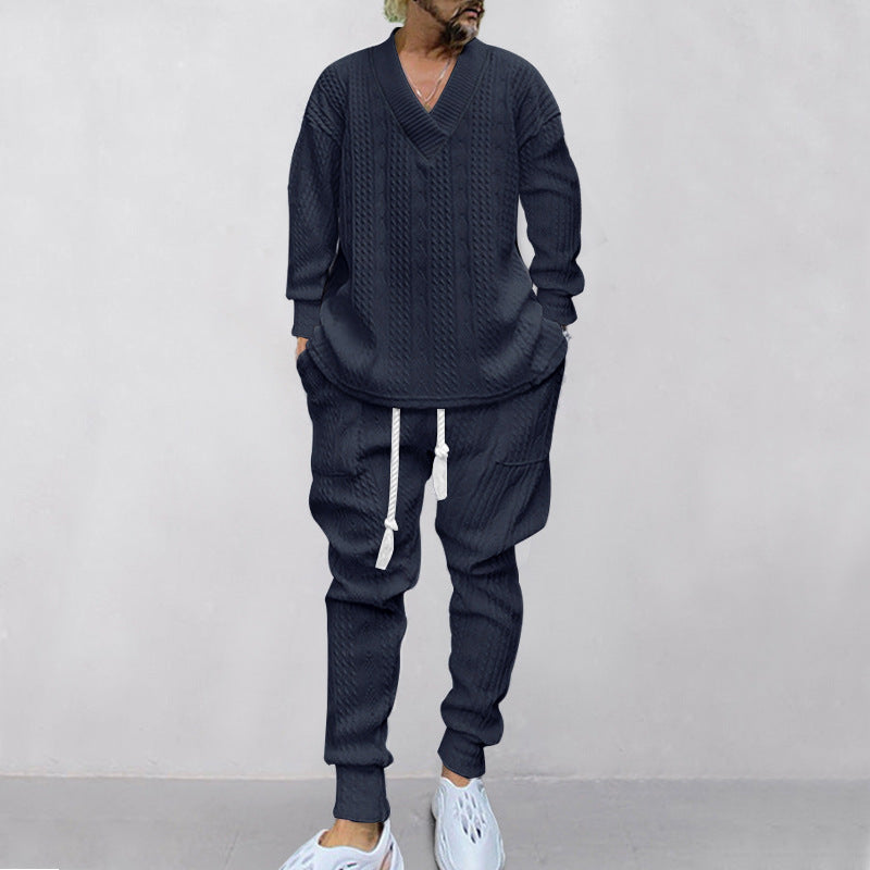 Men's 2-Piece V-Neck Baggy Sweatshirt & Joggers Set