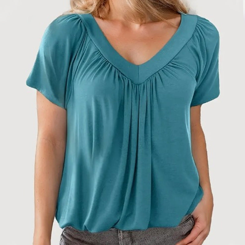 ✨Women's Casual Pleated V-Neck Short-Sleeve Top