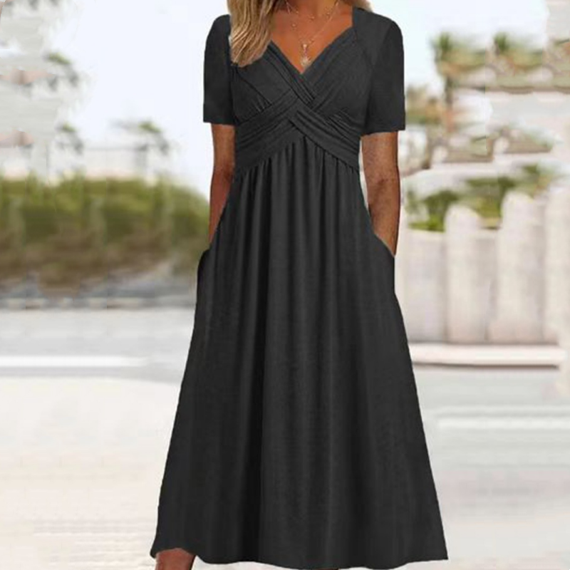 🍀Women’s V-Neck Short Sleeve Long Dresses