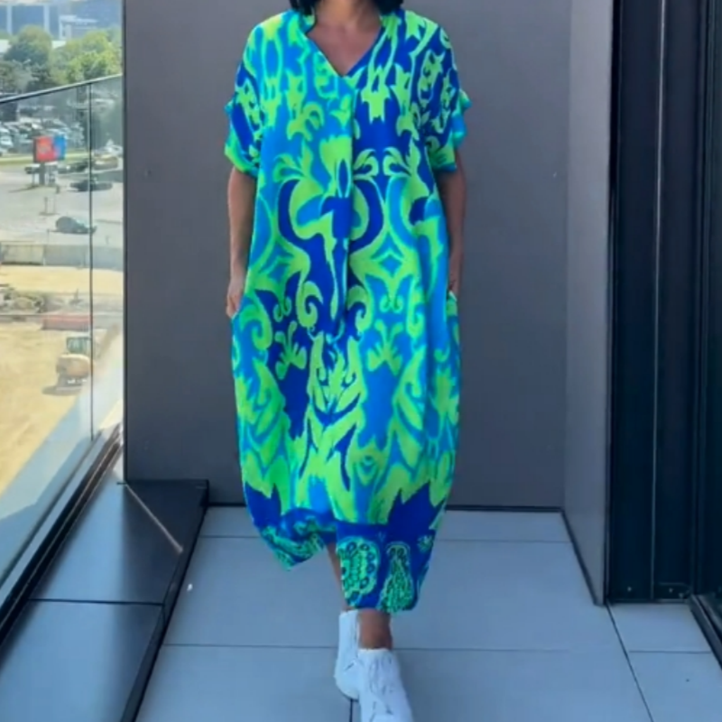 🌸Women's Casual Elegant Printed V-Neck Dress🌸 | Empire Waist Design | Breathable Chiffon