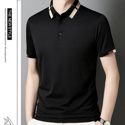 🔥Men's Stretch Ice Silk Short Sleeve Lapel T-shirt
