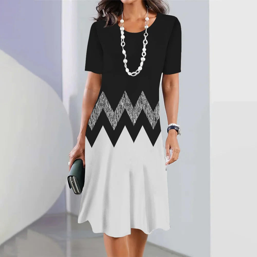 Women's Casual Loose Floral 3D Digital Printed Round Neck Dresses
