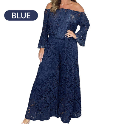 💖Women's 2-Piece Set: Lace Top + Wide-Leg Trousers