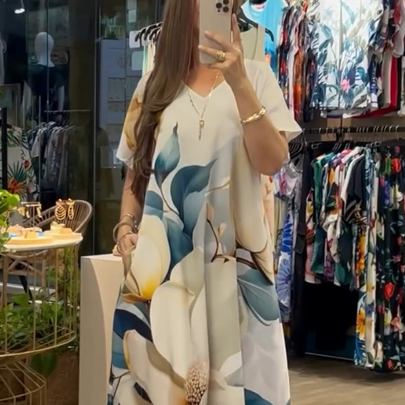 🌴Summer Specials SALE 🌴Women's Loose Casual V-Neck Printed Short Sleeve Dresses