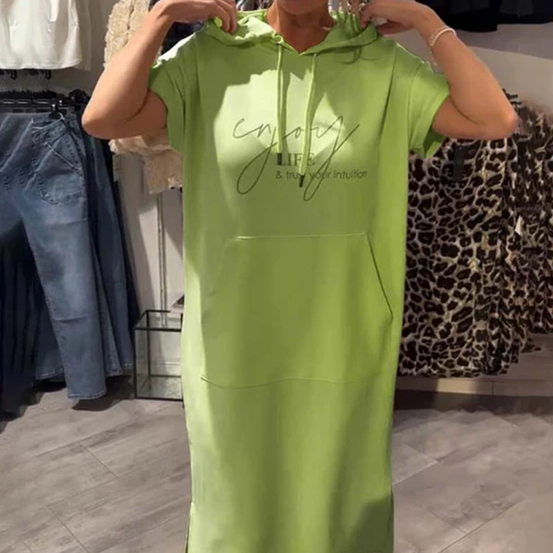 🔥Women’s Solid Short-Sleeve Hooded Long Dress