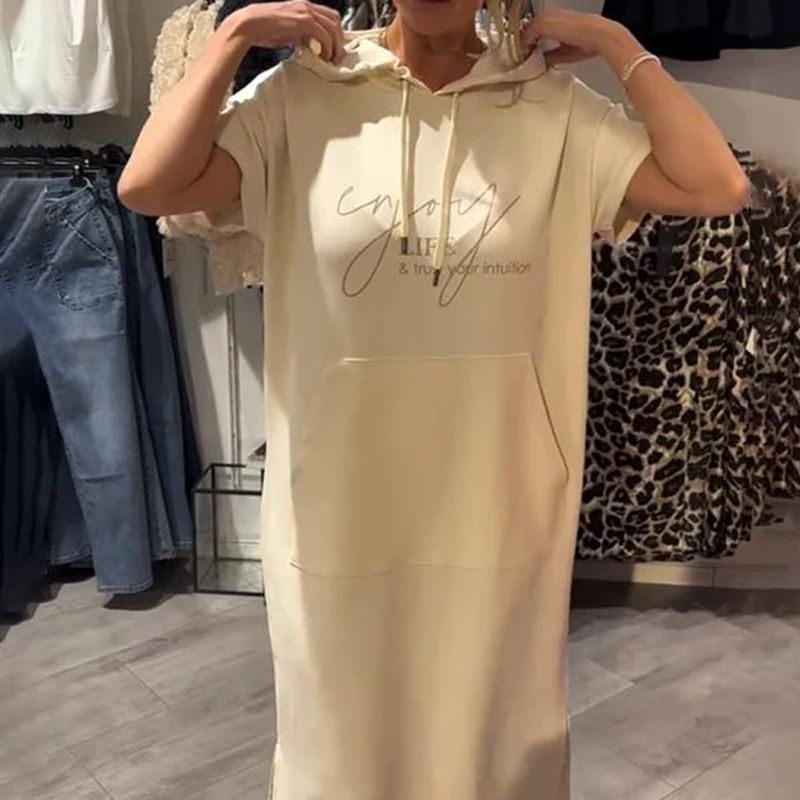 🔥Women’s Solid Short-Sleeve Hooded Long Dress