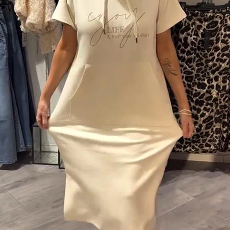 🔥Women’s Solid Short-Sleeve Hooded Long Dress