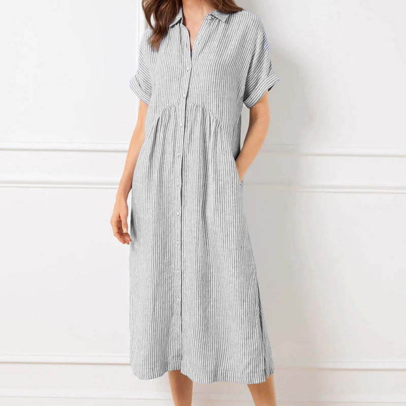 🔥Striped Lapel Button Down Shirt Dress | With Functional Pockets