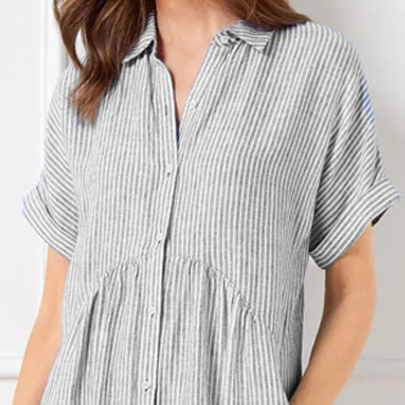 🔥Striped Lapel Button Down Shirt Dress | With Functional Pockets
