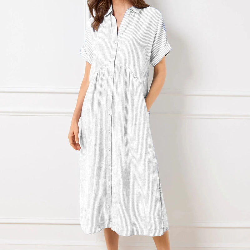 🔥Striped Lapel Button Down Shirt Dress | With Functional Pockets