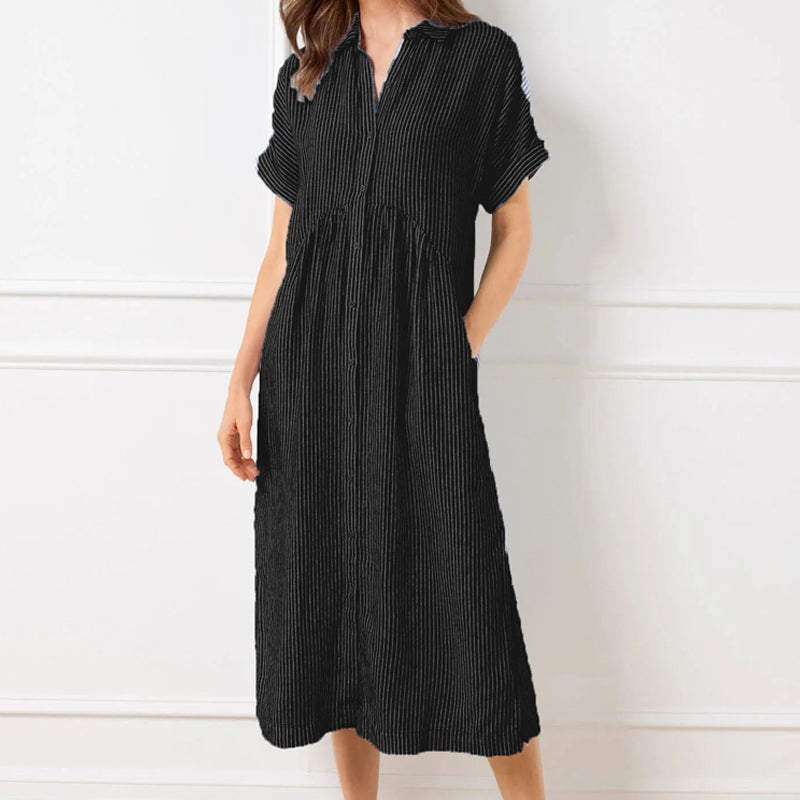 🔥Striped Lapel Button Down Shirt Dress | With Functional Pockets