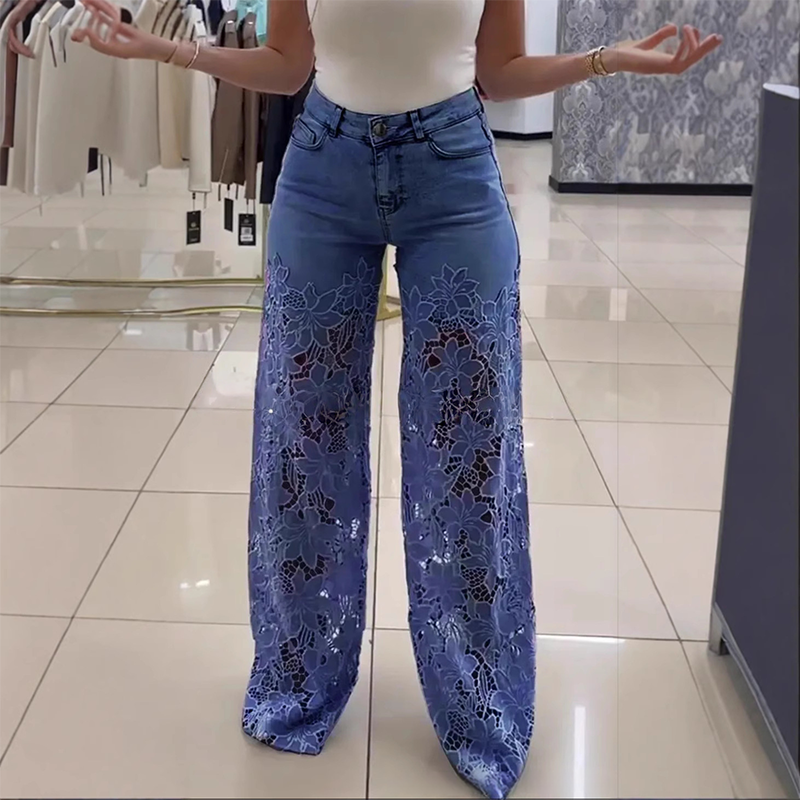 🌸Summer Hot🔥High Waisted Lace Splicing Jeans