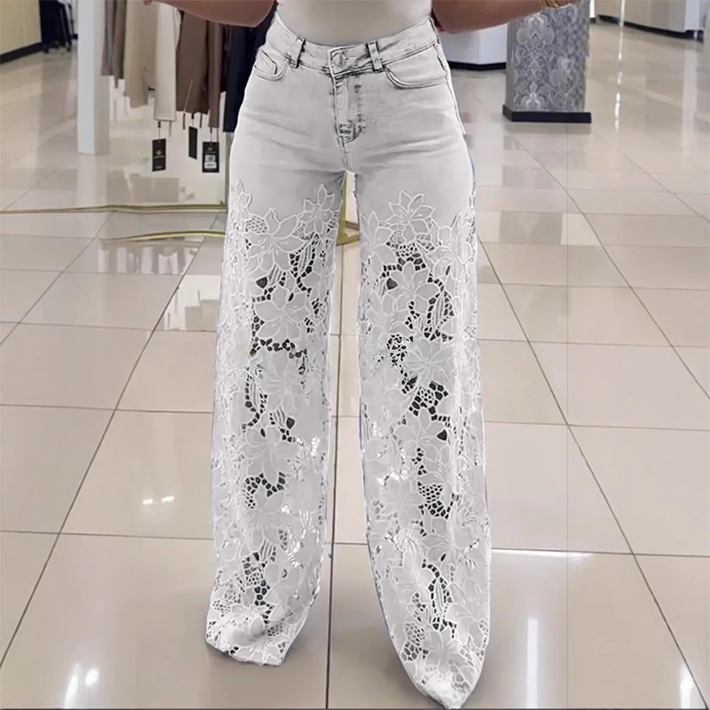 🌸Summer Hot🔥High Waisted Lace Splicing Jeans