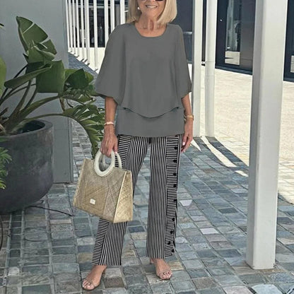 Women’s Casual Round Neck Half Sleeve Top Printed Pants Two Piece Set
